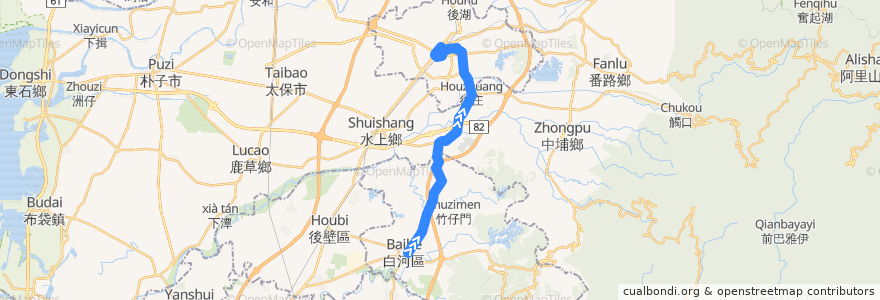 Mapa del recorrido 7210 白河->嘉義 de la línea  en Taiwan maritime boundary.