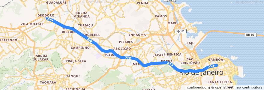 Mapa del recorrido Linha Deodoro: Deodoro → Central do Brasil de la línea  en Río de Janeiro.