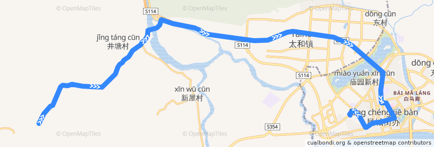 Mapa del recorrido 清远221路公交（新华生态园→西门塘公交总站） de la línea  en 清远市.