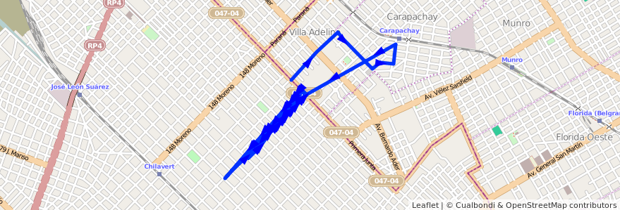 Mapa del recorrido San Martin-Vte.Lopez de la línea 252 en Provincia di Buenos Aires.